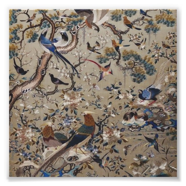 Antique, Gold, Seide, Natur, Malerei, asiatisch, V Fotodruck (Vorne)
