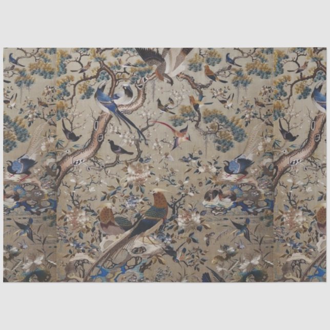Antique, Gold, Seide, Natur, Malerei, asiatisch, V Seidenpapier (Vorderseite)