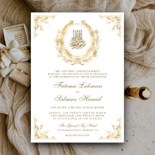 Antique Gold Wappen White Muslim Hochzeit Einladung