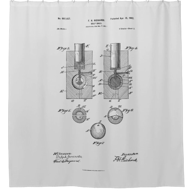 Antique Golf Ball 1902, Patent Zeichnend Duschvorhang (Vorderseite)