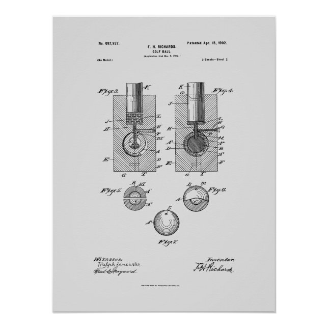 Antique Golf Ball 1902, Patent Zeichnend Poster (Vorderseite)