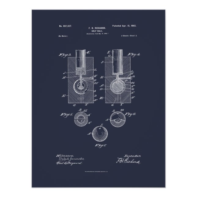 Antique Golf Ball 1902, Patent Zeichnend Poster (Vorderseite)