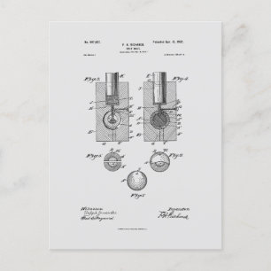 Antique Golf Ball 1902, Patent Zeichnend Postkarte