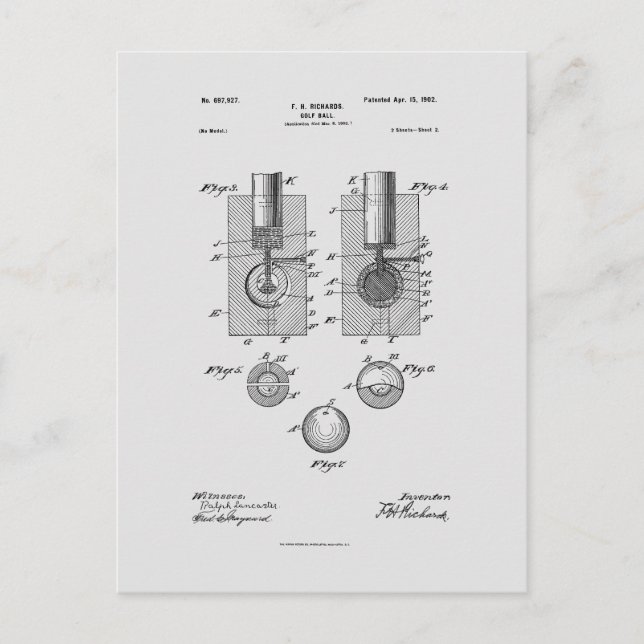 Antique Golf Ball 1902, Patent Zeichnend Postkarte (Vorderseite)