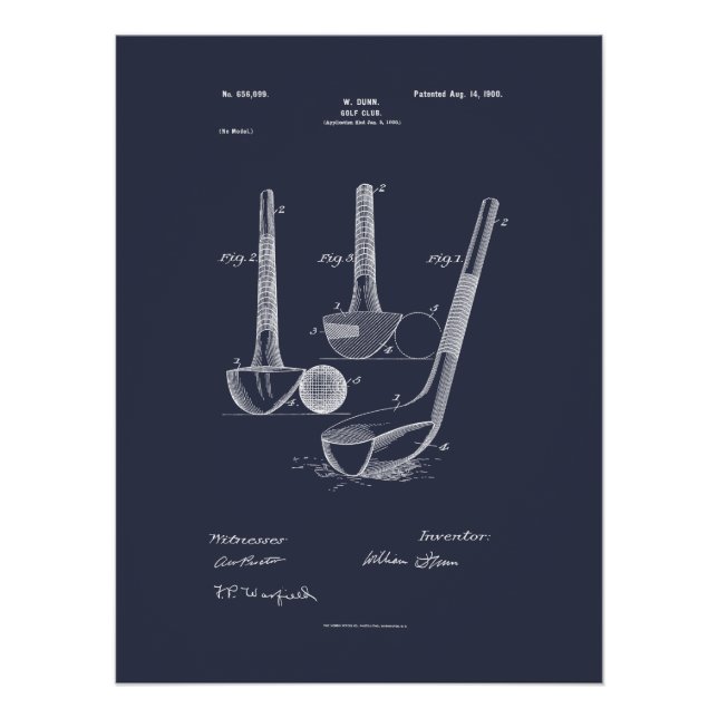Antique Golf Club 1900, Patent Zeichnend Poster (Vorderseite)