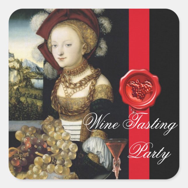 ANTIQUE GRAPE VINEYARD WINE TESTEN PARTY WAX SIEGE QUADRATISCHER AUFKLEBER (Vorderseite)