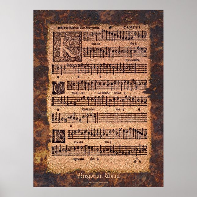 Antique Gregorian Chant Sheet Music Poster (Vorne)