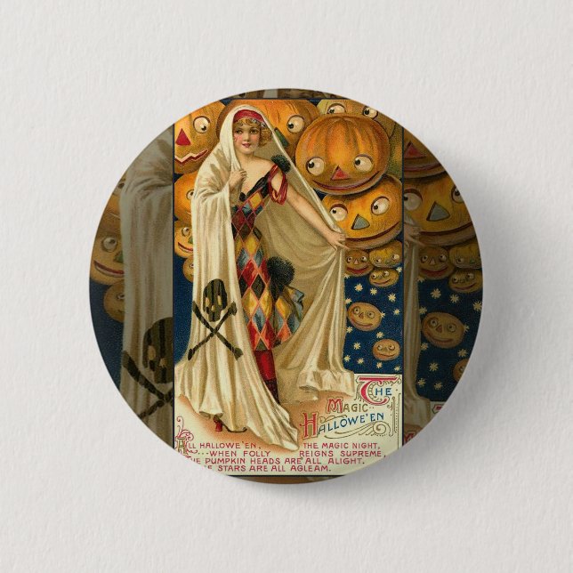 Antique Halloween Kürbislaterne Kostüm Frau Button (Vorderseite)