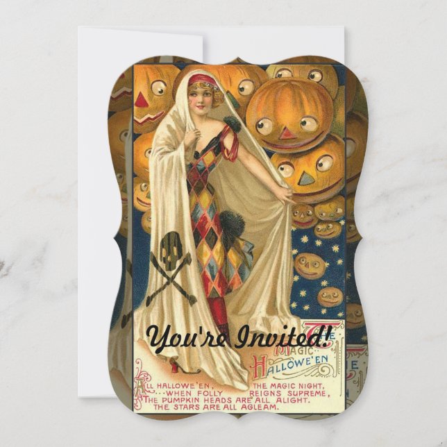 Antique Halloween Kürbislaterne Kostüm Frau Einladung (Vorderseite)
