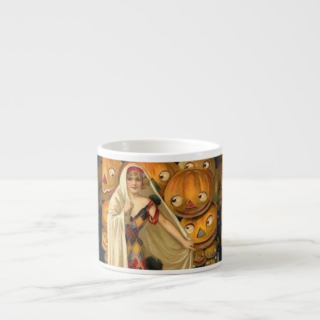 Antique Halloween Kürbislaterne Kostüm Frau Espressotasse (Vorderseite)