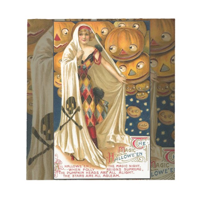 Antique Halloween Kürbislaterne Kostüm Frau Notizblock (Vorderseite)