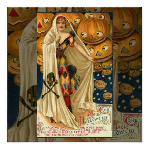 Antique Halloween Kürbislaterne Kostüm Frau Poster