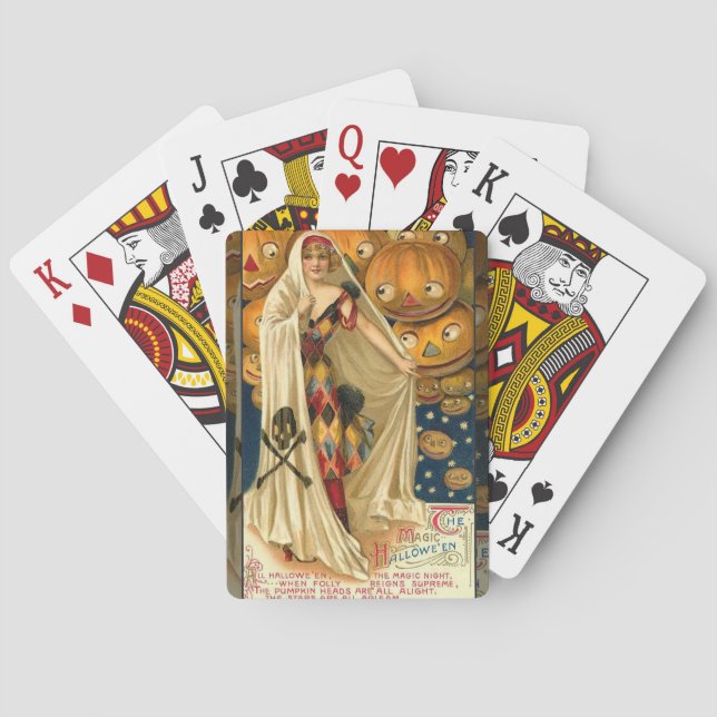 Antique Halloween Kürbislaterne Kostüm Frau Spielkarten (Rückseite)