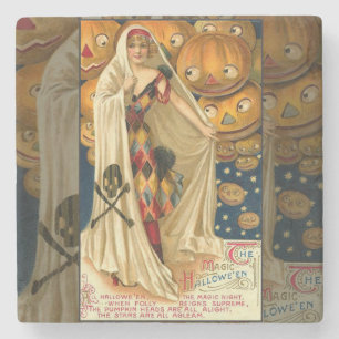 Antique Halloween Kürbislaterne Kostüm Frau Steinuntersetzer