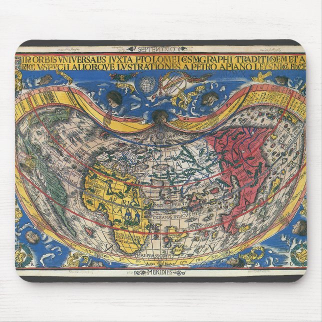 Antique Heart Shaped World Map von Peter Apian 152 Mousepad (Vorne)