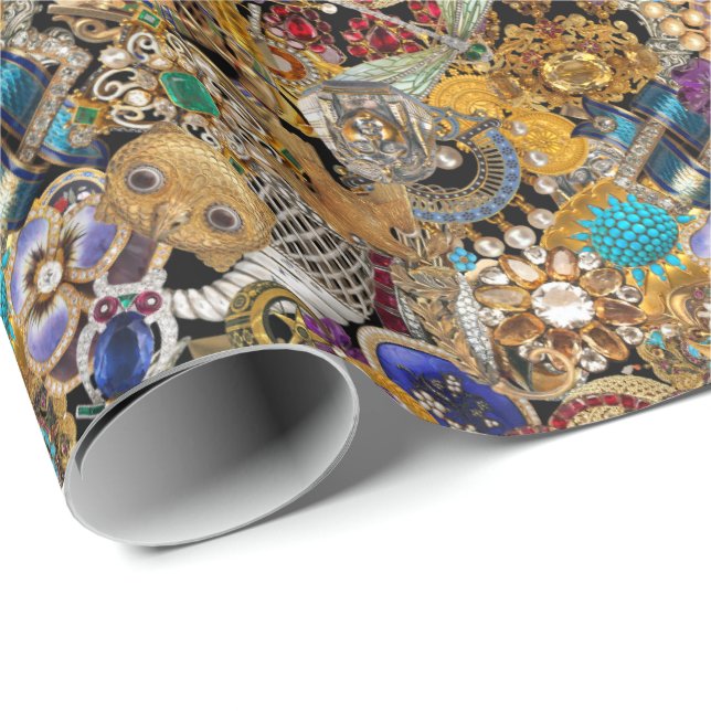 Antique Historical Jewelry on Black Background Geschenkpapier (Rolleneckpunkt)