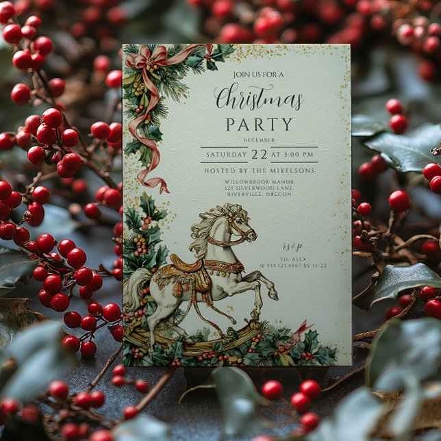 Antique Holiday Rocking Horse Weihnachten Einladung (Von Creator hochgeladen)