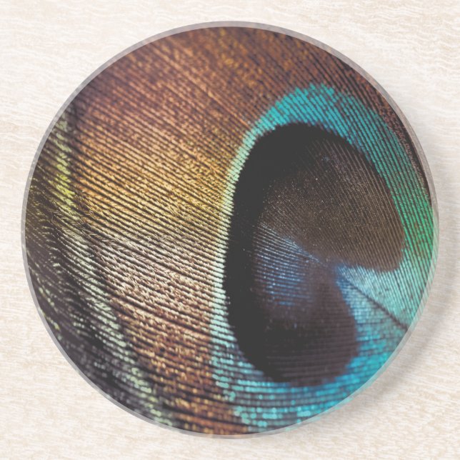 Antique Hues Peacock Federauge Auge Sandstein Untersetzer (Vorne)