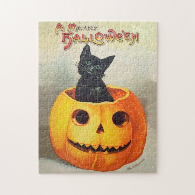 Antique Illustration Ephemera Black Cat Halloween (Vertikal)
