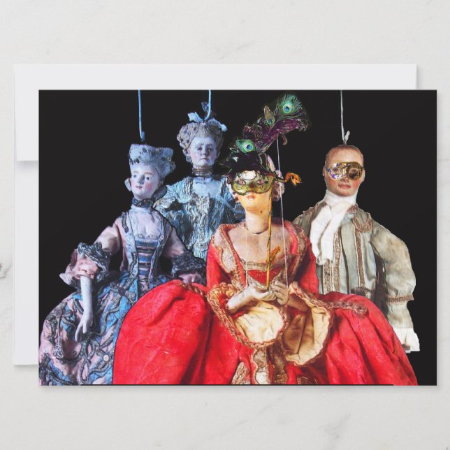 ANTIQUE ITALIENISCHE PUPPETS MASQUERADE COSTUME PA EINLADUNG (Vorderseite)