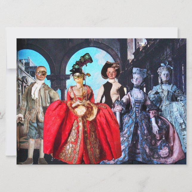 ANTIQUE ITALIENISCHE PUPPETS MASQUERADE COSTUME PA EINLADUNG (Vorderseite)