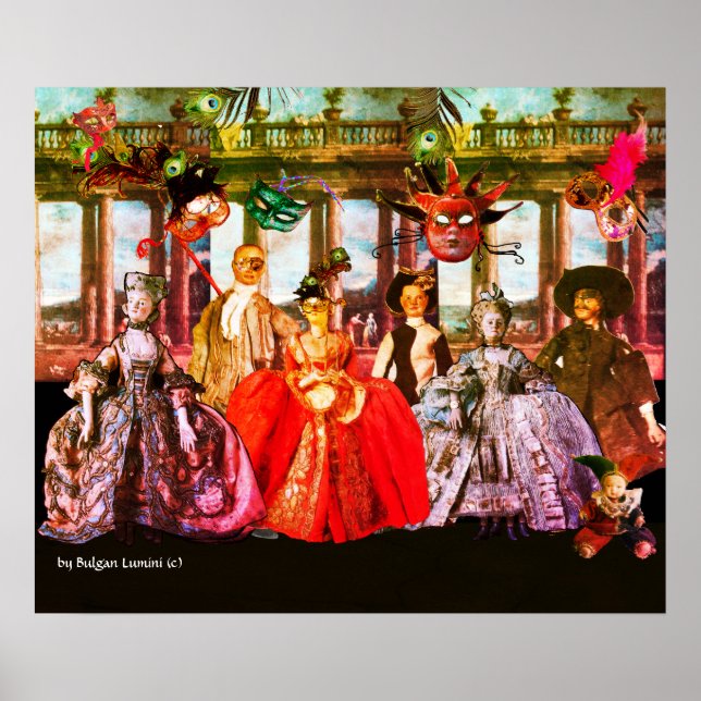 ANTIQUE ITALIENISCHE PUPPETS MASQUERADE COSTUME PA POSTER (Vorne)