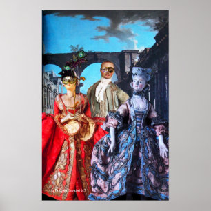 ANTIQUE ITALIENISCHE PUPPETS MASQUERADE COSTUME PA POSTER