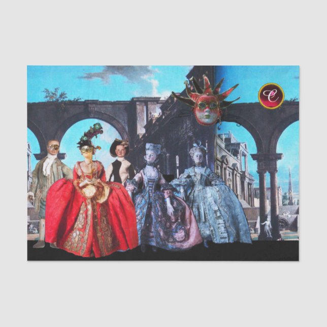 ANTIQUE ITALIENISCHE PUPPETS, MASQUERADE MASKEN SEIDENPAPIER (Vorderseite)