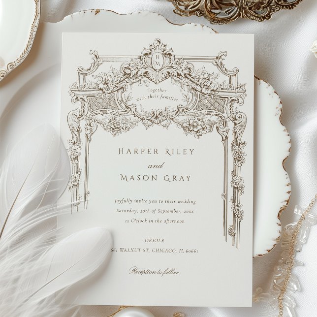 Antique Ivory Sepia Verzierter Hochzeitsarsch Einladung (Von Creator hochgeladen)
