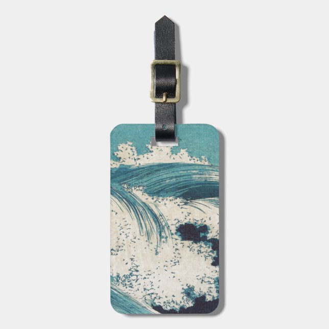 Antique Japanese Blue Waves Ocean Print Gepäckanhänger (Vorderseite vertikal)