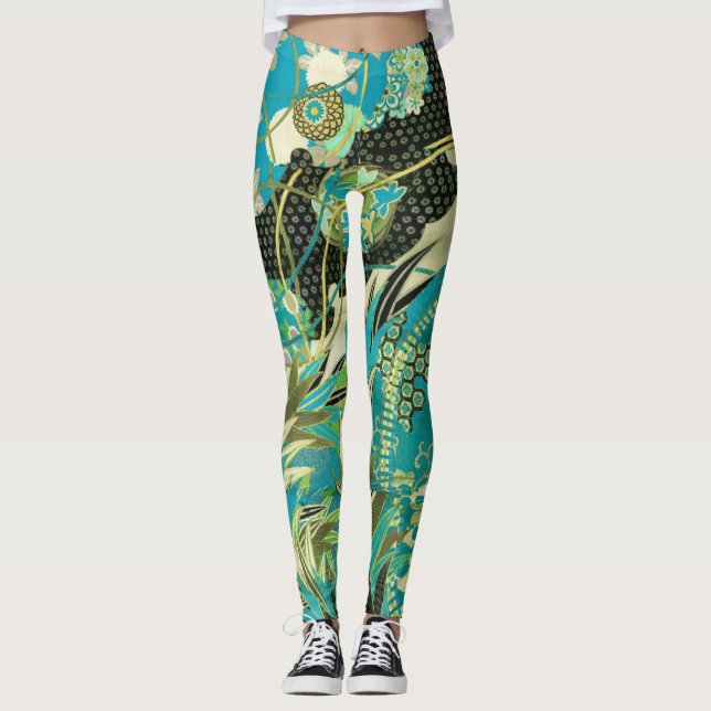 ANTIQUE JAPANESE BLUME Aqua Leggings (Vorderseite)