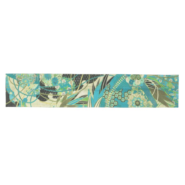 ANTIQUE JAPANESE BLUME Aqua Mittelgroßer Tischläufer (Horizontal)
