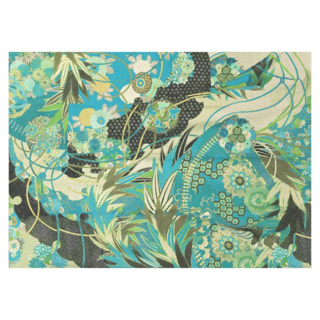 ANTIQUE JAPANESE BLUME Aqua Tischdecke (Vorderseite (Horizontal))