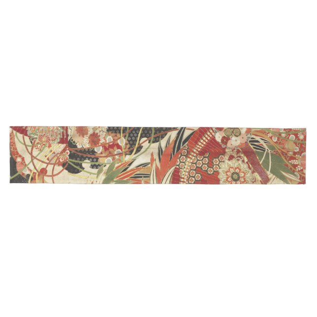 ANTIQUE JAPANESE BLUME Rote grüne Schwarze Blüte Mittelgroßer Tischläufer (Horizontal)
