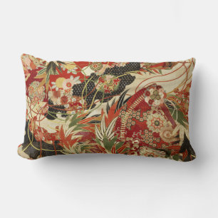 ANTIQUE JAPANESE BLUME Rote grüne Schwarze Blüte T Lendenkissen