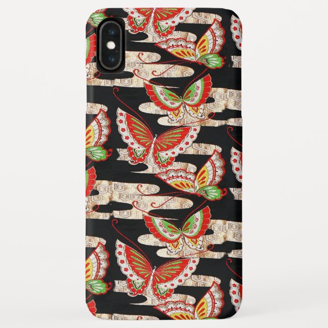 ANTIQUE JAPANESE BUTTERFLIES Rotes Schwarz-weiß Case-Mate iPhone Hülle (Rückseite)