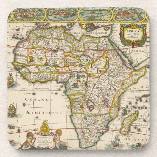 Antique Karte Afrikas von Hondius und Jansson Getränkeuntersetzer (Vorderseite)