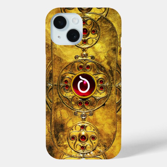 ANTIQUE KELTISCHE KRIEGSSCHIEDE RUBY GEM MONOGRAM iPhone 15 HÜLLE (Rückseite)