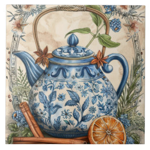 Antique Kettle Blue Lemons Cinnamon Fliese