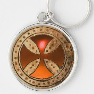 ANTIQUE KONSECRATION CROSS Orange Agate Gem Schlüsselanhänger