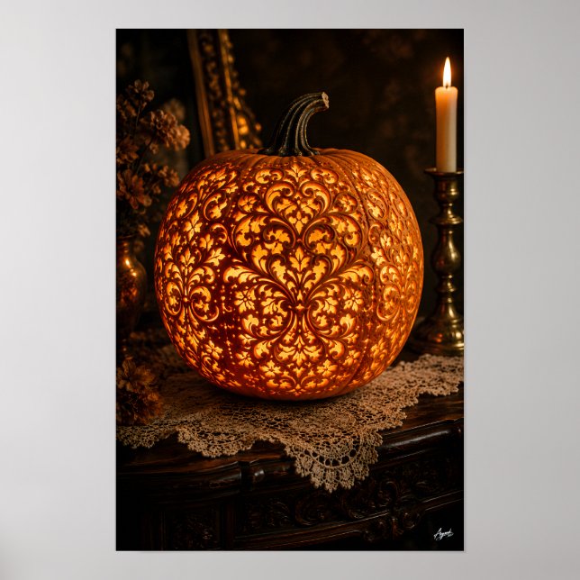 Antique Lace Carved Pumpkin Poster (Vorne)