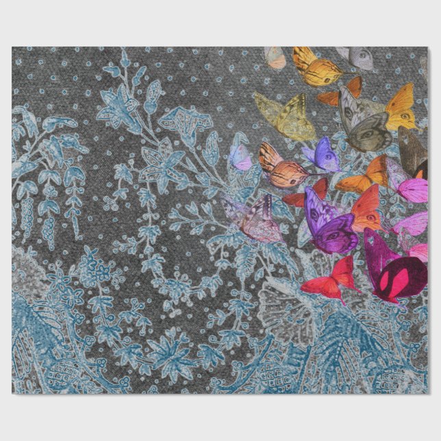 ANTIQUE LACE GIFT WRAP MIT SCHALTFLÄCHEN IN BLAU GESCHENKPAPIER (Flach)