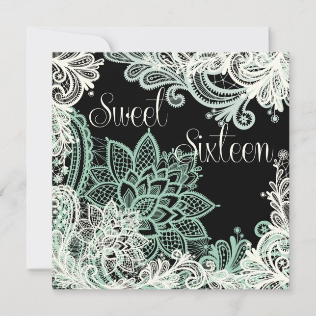 Antique Lace Green 16 . Geburtstag Party Einladung (Vorderseite)