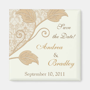 Antique Lace, Leaves Wedding Save the Date Magnet