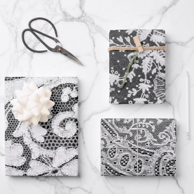 ANTIQUE LACE Wrapping Paper Flat Sheet Set 3 Geschenkpapier Set (Vorderseite)
