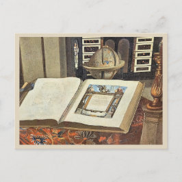 Antique Library Interior Painting Book and Globe Postkarte