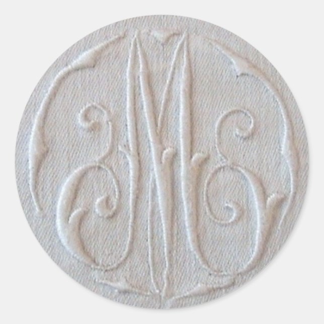Antique Linen Monogram 'M' Runder Aufkleber (Vorderseite)