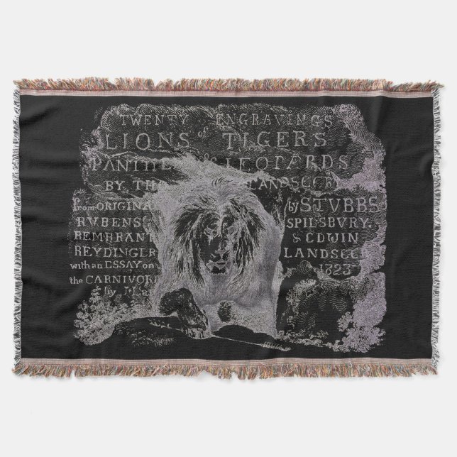 Antique Lion Script Cotton Throw Blanket Decke (Vorderseite)