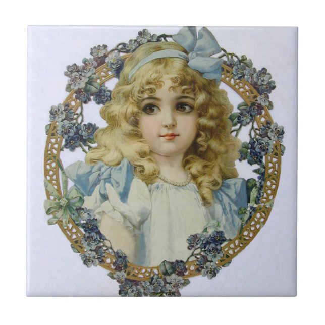Antique Little Girl Child Portrait Beautiful Fliese (Vorderseite)