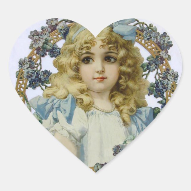 Antique Little Girl Child Portrait Beautiful Herz-Aufkleber (Vorderseite)